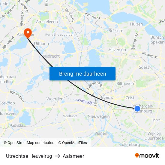 Utrechtse Heuvelrug to Aalsmeer map