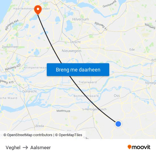 Veghel to Aalsmeer map