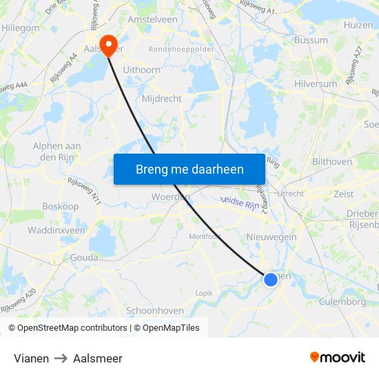 Vianen to Aalsmeer map