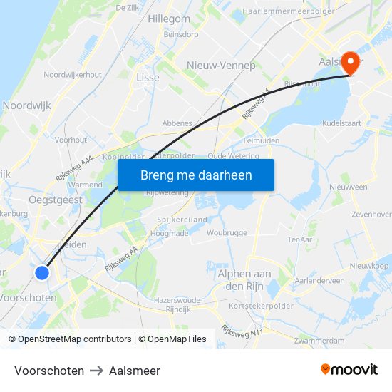 Voorschoten to Aalsmeer map