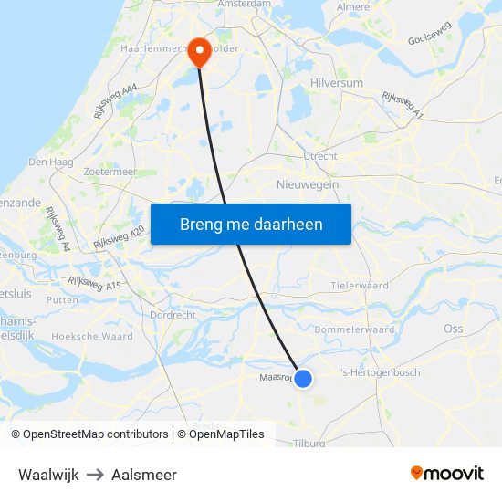 Waalwijk to Aalsmeer map