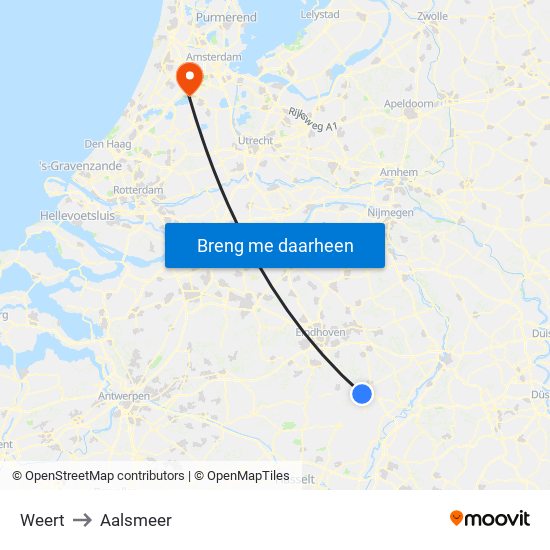 Weert to Aalsmeer map