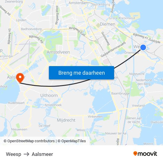 Weesp to Aalsmeer map