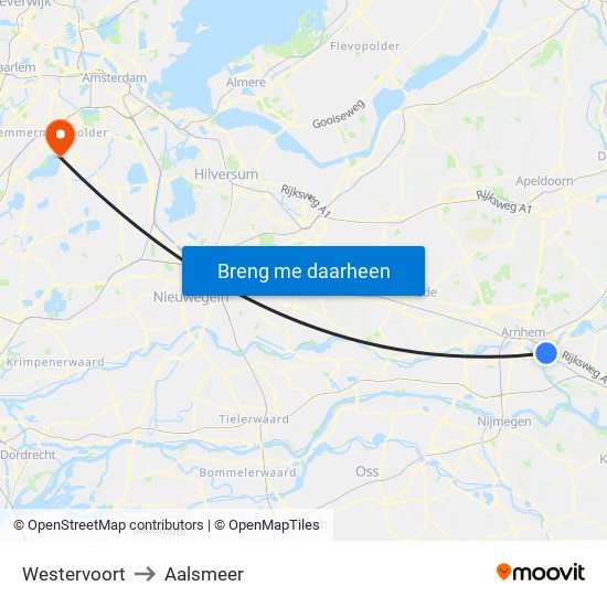 Westervoort to Aalsmeer map