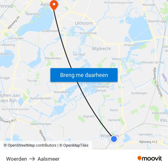 Woerden to Aalsmeer map