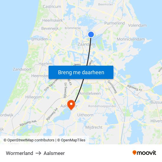 Wormerland to Aalsmeer map