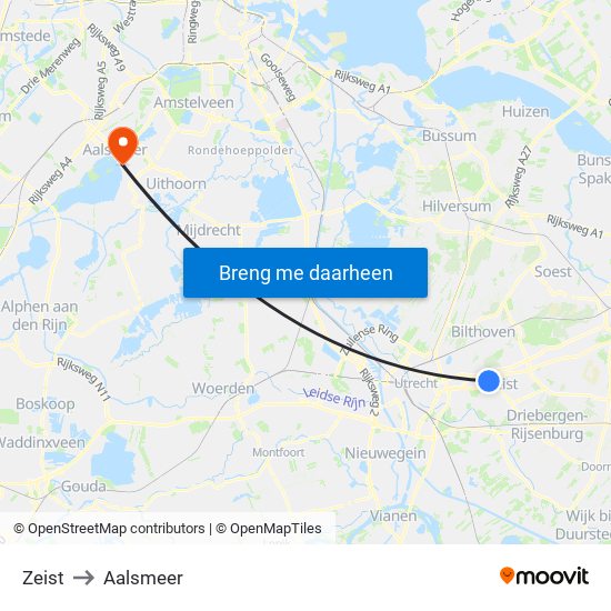 Zeist to Aalsmeer map