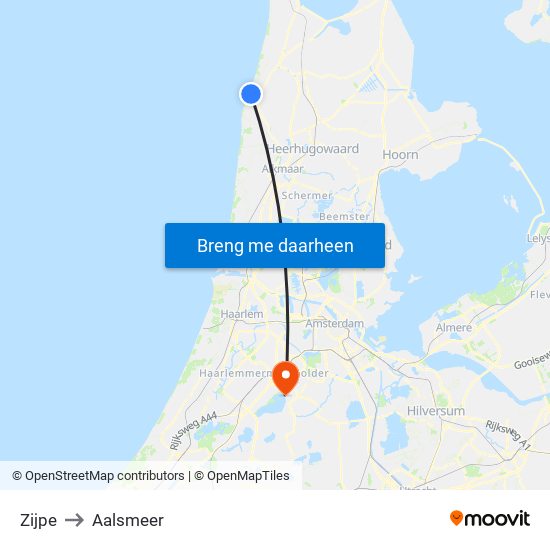 Zijpe to Aalsmeer map