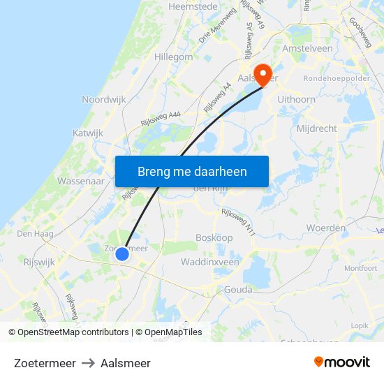 Zoetermeer to Aalsmeer map