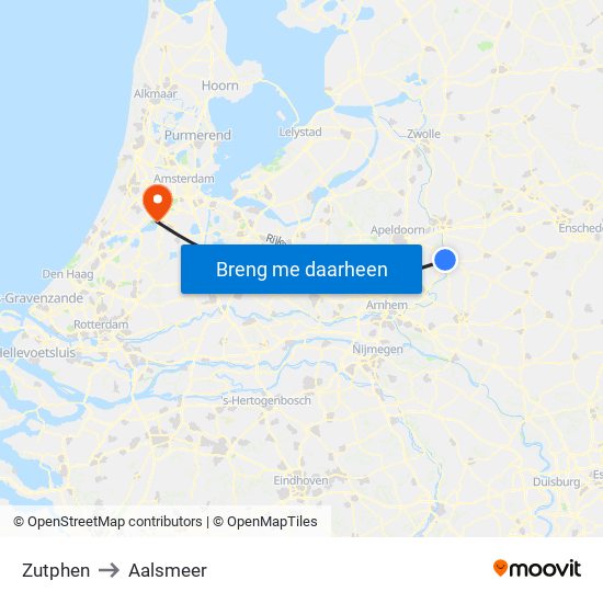 Zutphen to Aalsmeer map