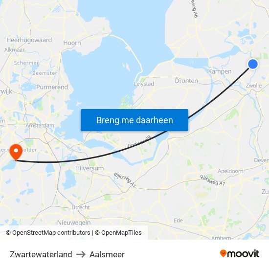 Zwartewaterland to Aalsmeer map