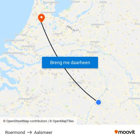 Roermond to Aalsmeer map