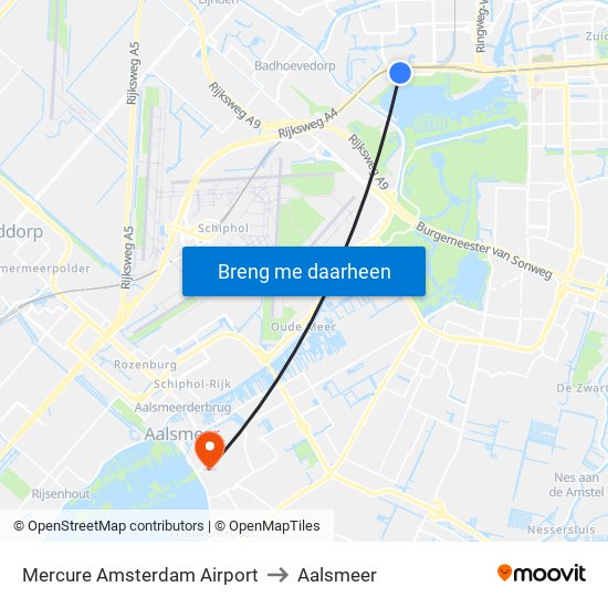 Mercure Amsterdam Airport to Aalsmeer map