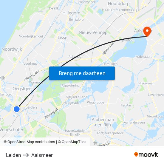 Leiden to Aalsmeer map