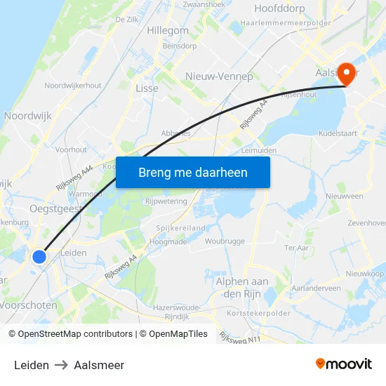 Leiden to Aalsmeer map
