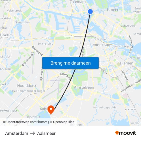 Amsterdam to Aalsmeer map