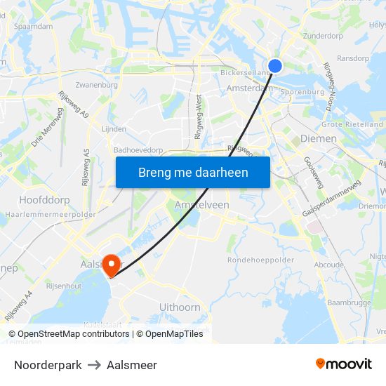 Noorderpark to Aalsmeer map