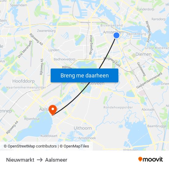 Nieuwmarkt to Aalsmeer map