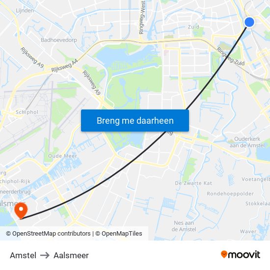 Amstel to Aalsmeer map