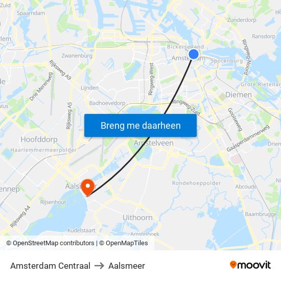 Amsterdam Centraal to Aalsmeer map