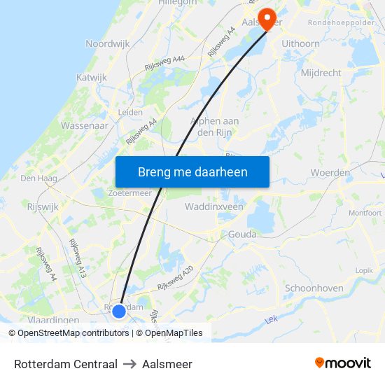 Rotterdam Centraal to Aalsmeer map