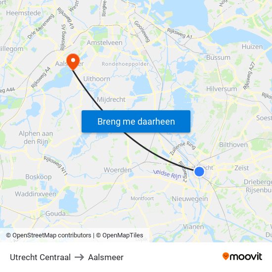 Utrecht Centraal to Aalsmeer map