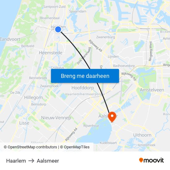 Haarlem to Aalsmeer map