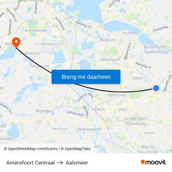 Amersfoort Centraal to Aalsmeer map