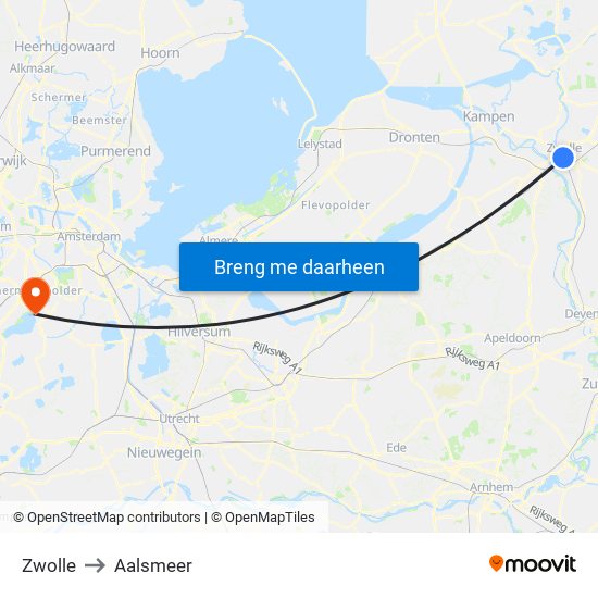 Zwolle to Aalsmeer map