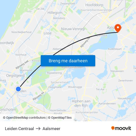 Leiden Centraal to Aalsmeer map