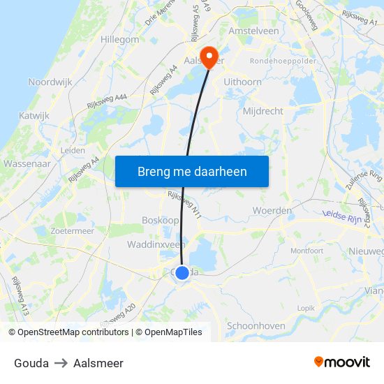 Gouda to Aalsmeer map