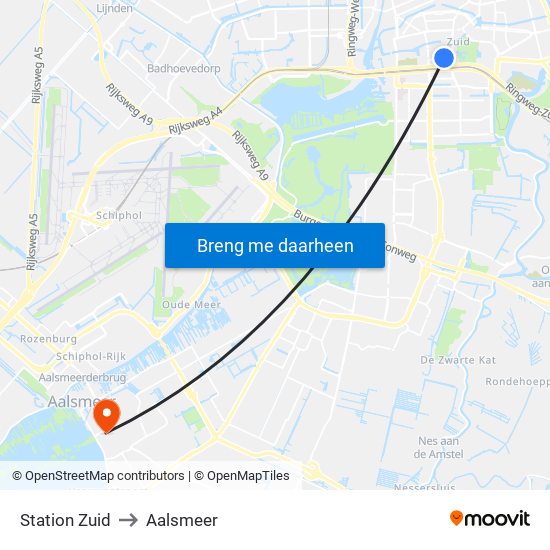 Station Zuid to Aalsmeer map