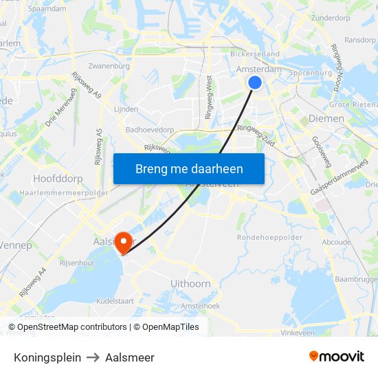 Koningsplein to Aalsmeer map