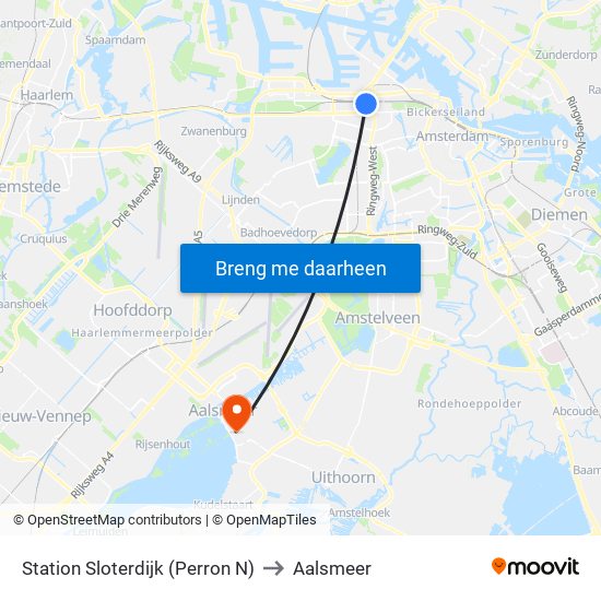 Station Sloterdijk (Perron N) to Aalsmeer map