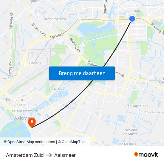 Amsterdam Zuid to Aalsmeer map
