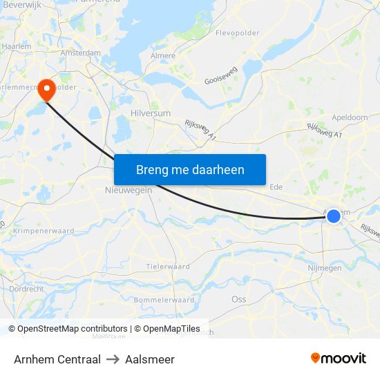 Arnhem Centraal to Aalsmeer map