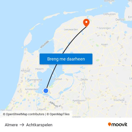 Almere to Achtkarspelen map