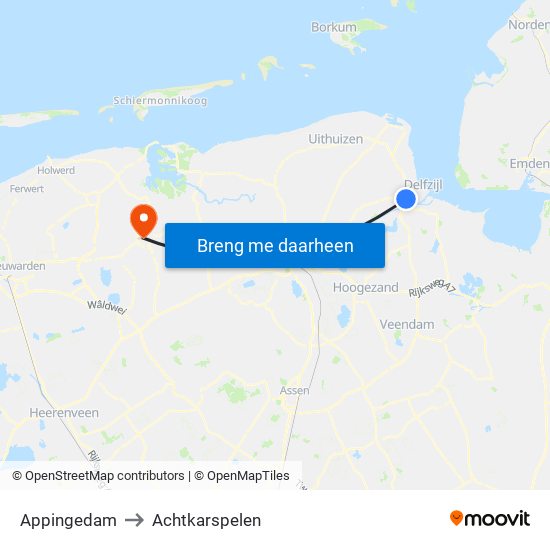 Appingedam to Achtkarspelen map