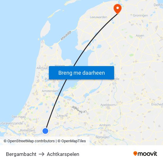 Bergambacht to Achtkarspelen map