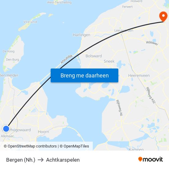 Bergen (Nh.) to Achtkarspelen map