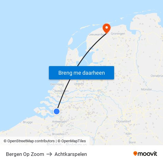 Bergen Op Zoom to Achtkarspelen map