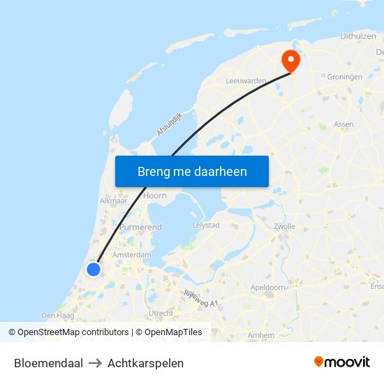 Bloemendaal to Achtkarspelen map