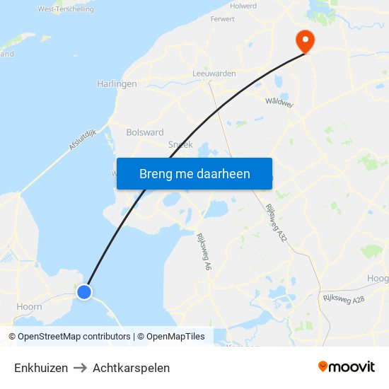 Enkhuizen to Achtkarspelen map