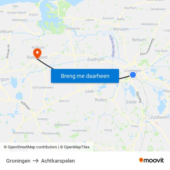 Groningen to Achtkarspelen map