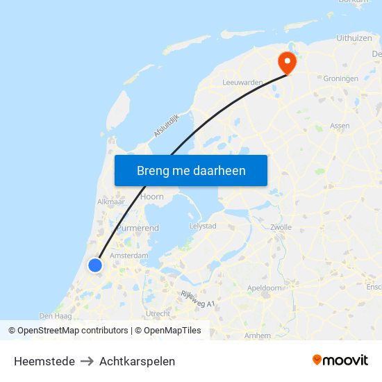 Heemstede to Achtkarspelen map