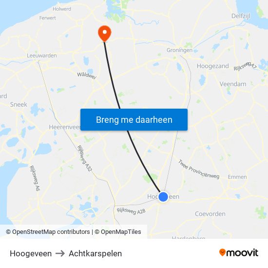 Hoogeveen to Achtkarspelen map