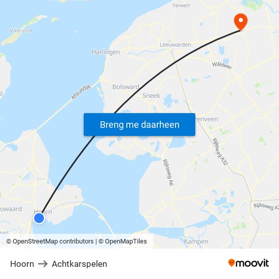 Hoorn to Achtkarspelen map