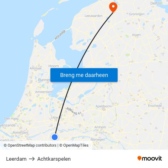 Leerdam to Achtkarspelen map