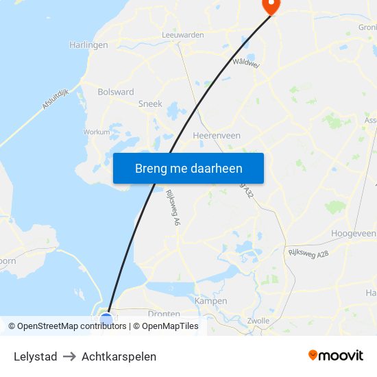 Lelystad to Achtkarspelen map