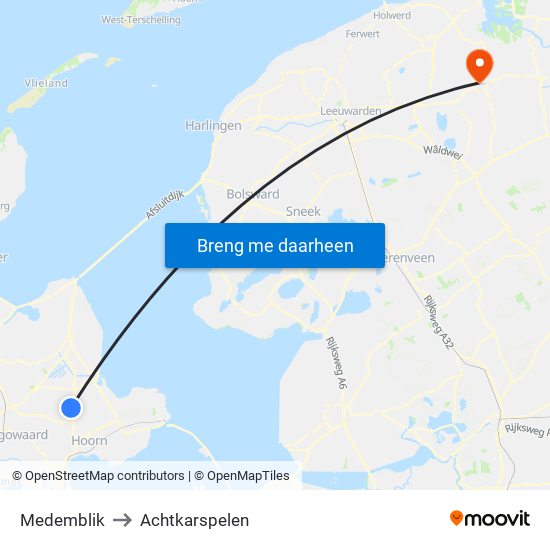 Medemblik to Achtkarspelen map